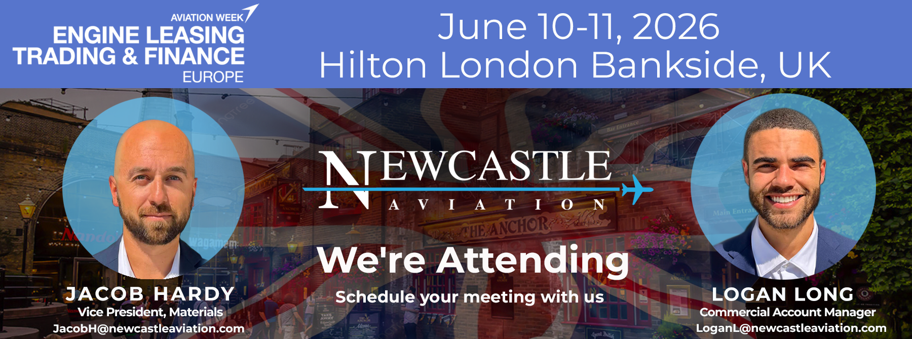 Newcastle Aviation conference banner with two portraits